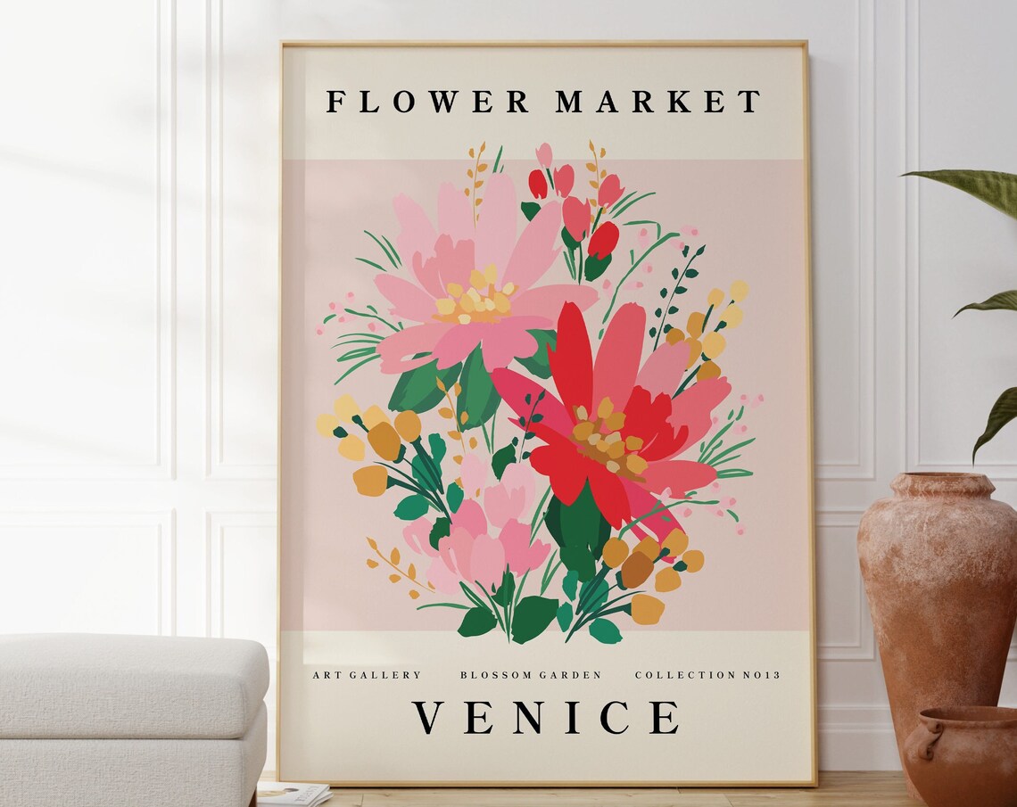 Venice Flower Market Blossom Garden Soft Pink Floral Art Poster