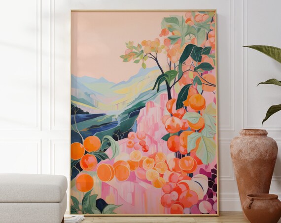 Orange Grove Heavy With Fruit Pink Dreamy Painterly Citrus Wall Poster