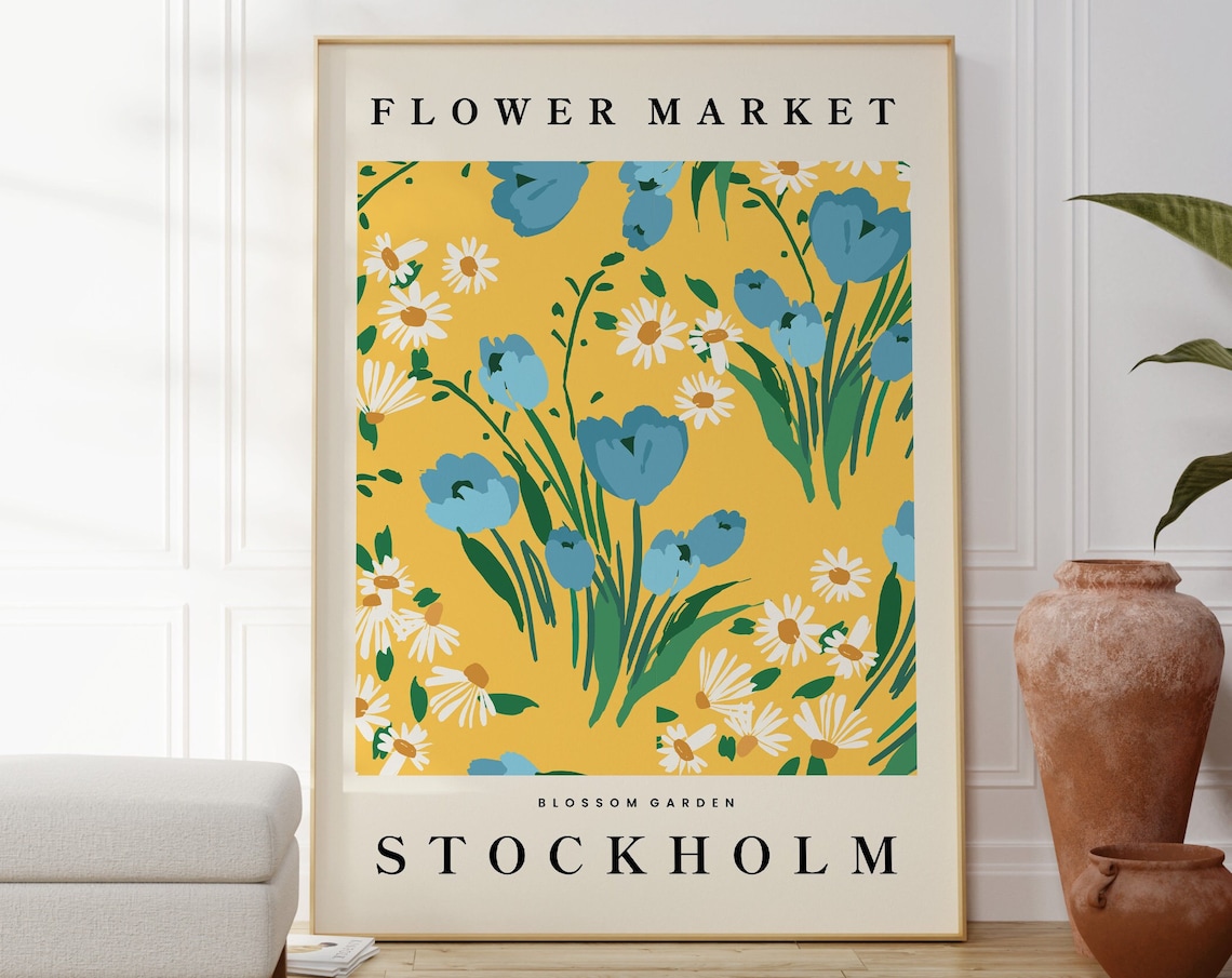 Flower Market Yellow Print, Scandinavian Boho Art Print