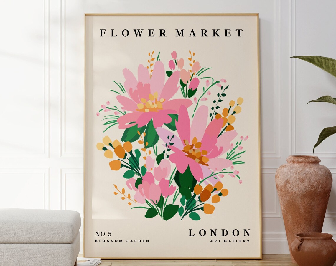 London Flower Market No 5 Pink Bouquet Modern Floral Art Gallery Poster