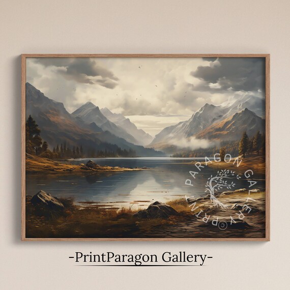 Autumn Mountain Lake Misty Peaks Fall Foliage Waterscape Poster