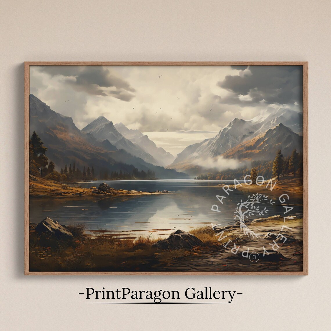 Autumn Mountain Lake Misty Peaks Fall Foliage Waterscape Poster