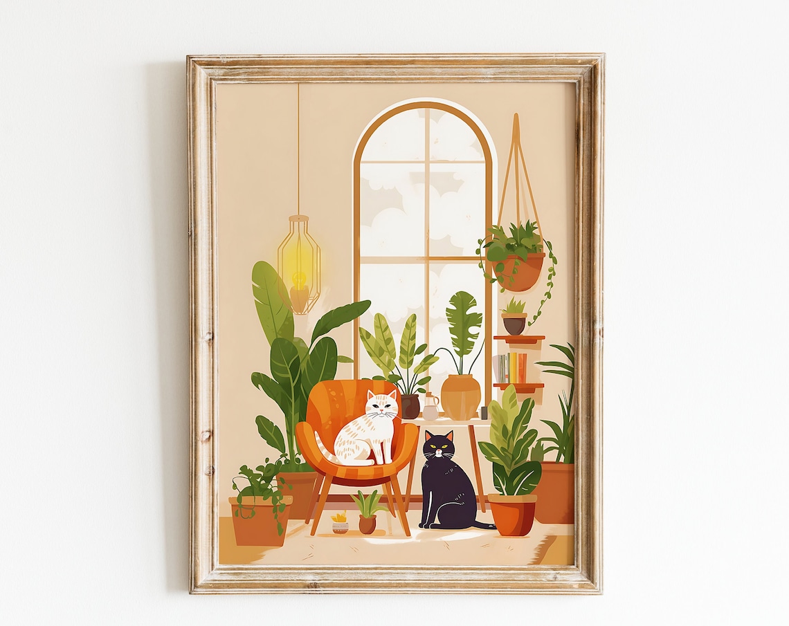 Boho Home Garden With Two Cats Wall Art Print