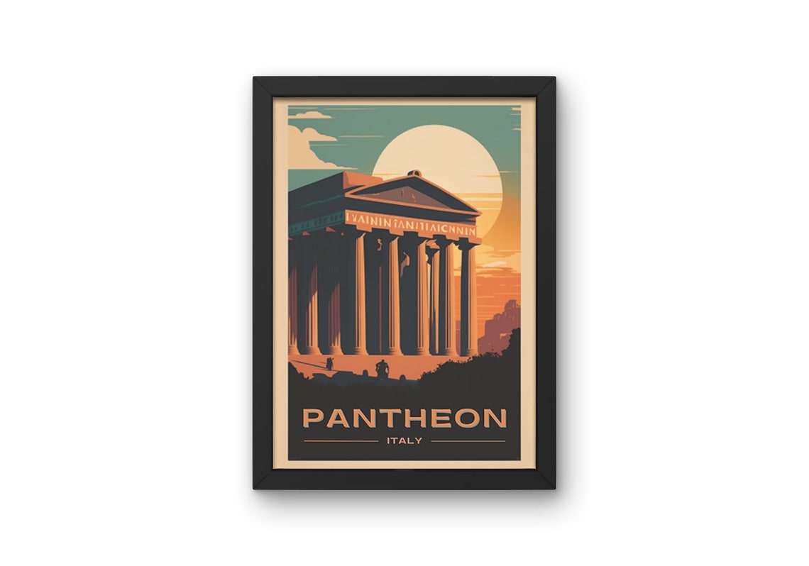 Rome Italy Pantheon Temple Sunset Columns Vintage Travel Poster