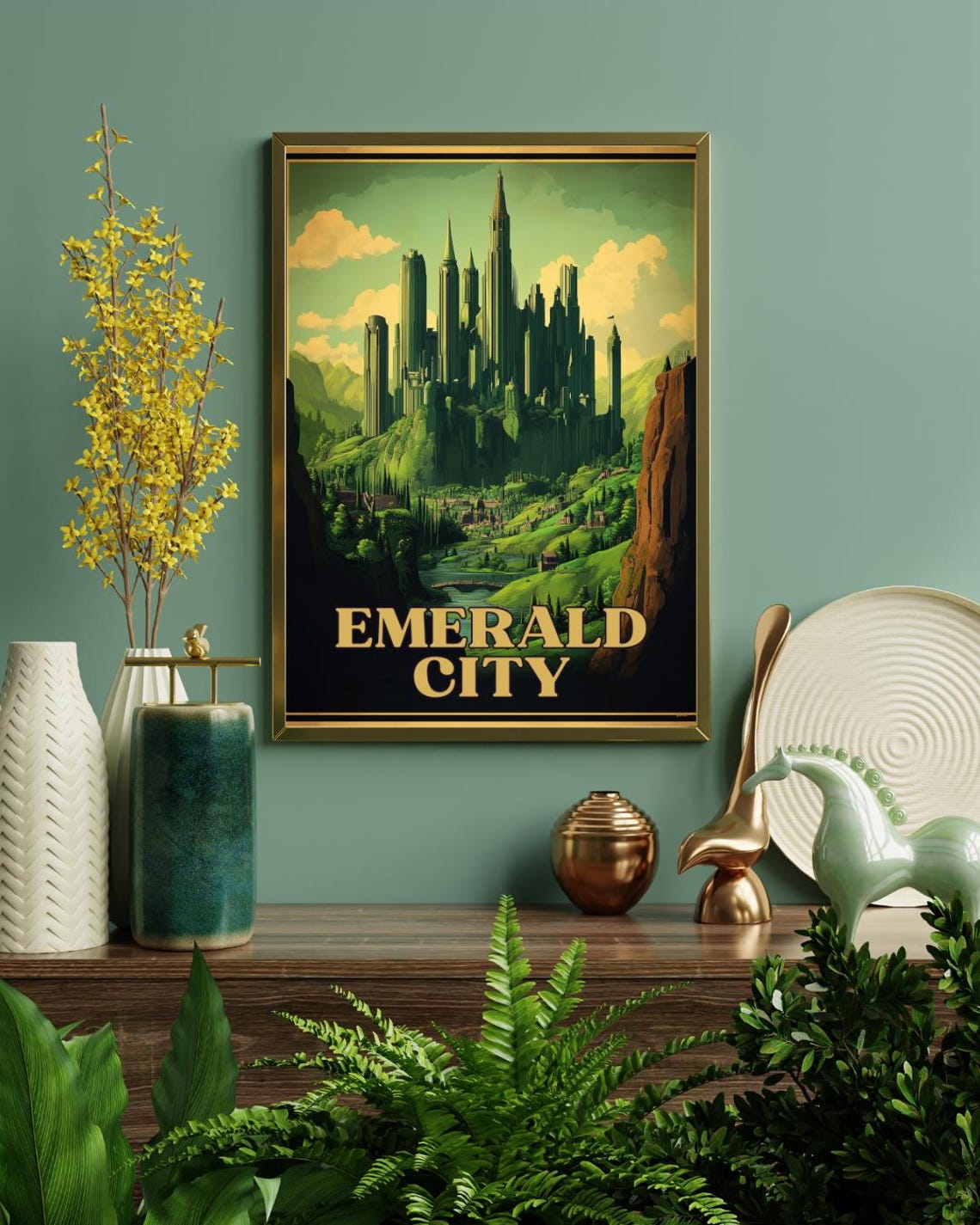 Emerald City Oz Cliffside Green Spires Valley View Travel Poster - Image 2
