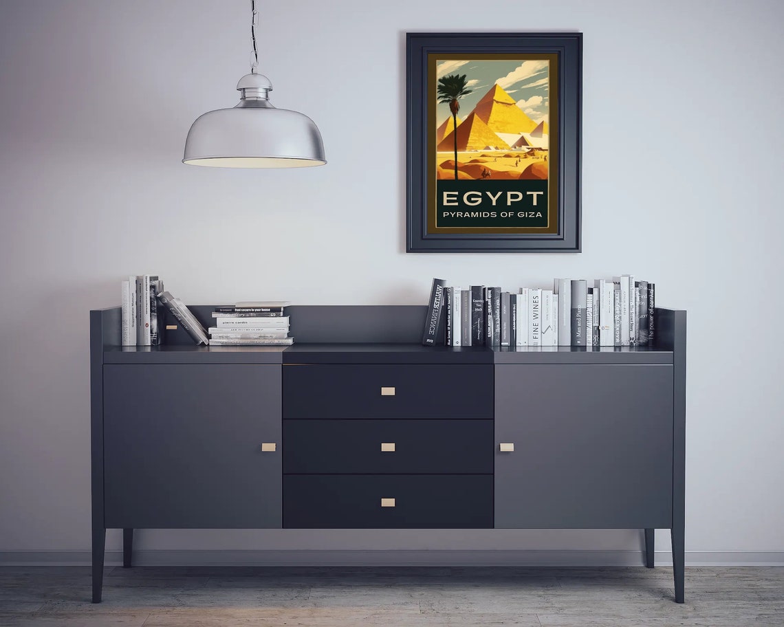 Egypt Giza Pyramids Golden Desert Palm Silhouette Travel Poster - Image 5