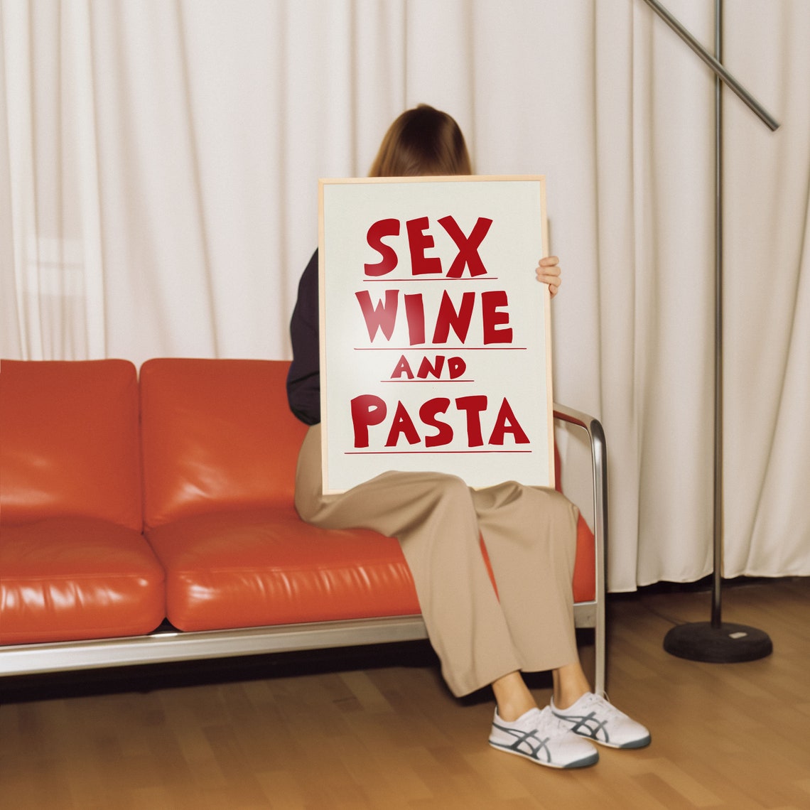 Sex Wine And Pasta Red Bold Typography Funny Kitchen Decor Poster - Image 2