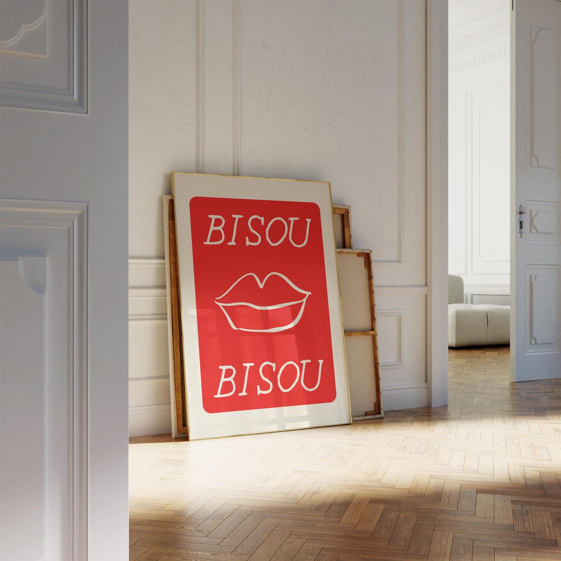 Bisou Bisou Poster Trendy Wall Art French Poster Retro Print Cute Quote Print Love Poster Typography Art Trendy French Decor Art Red - Image 2