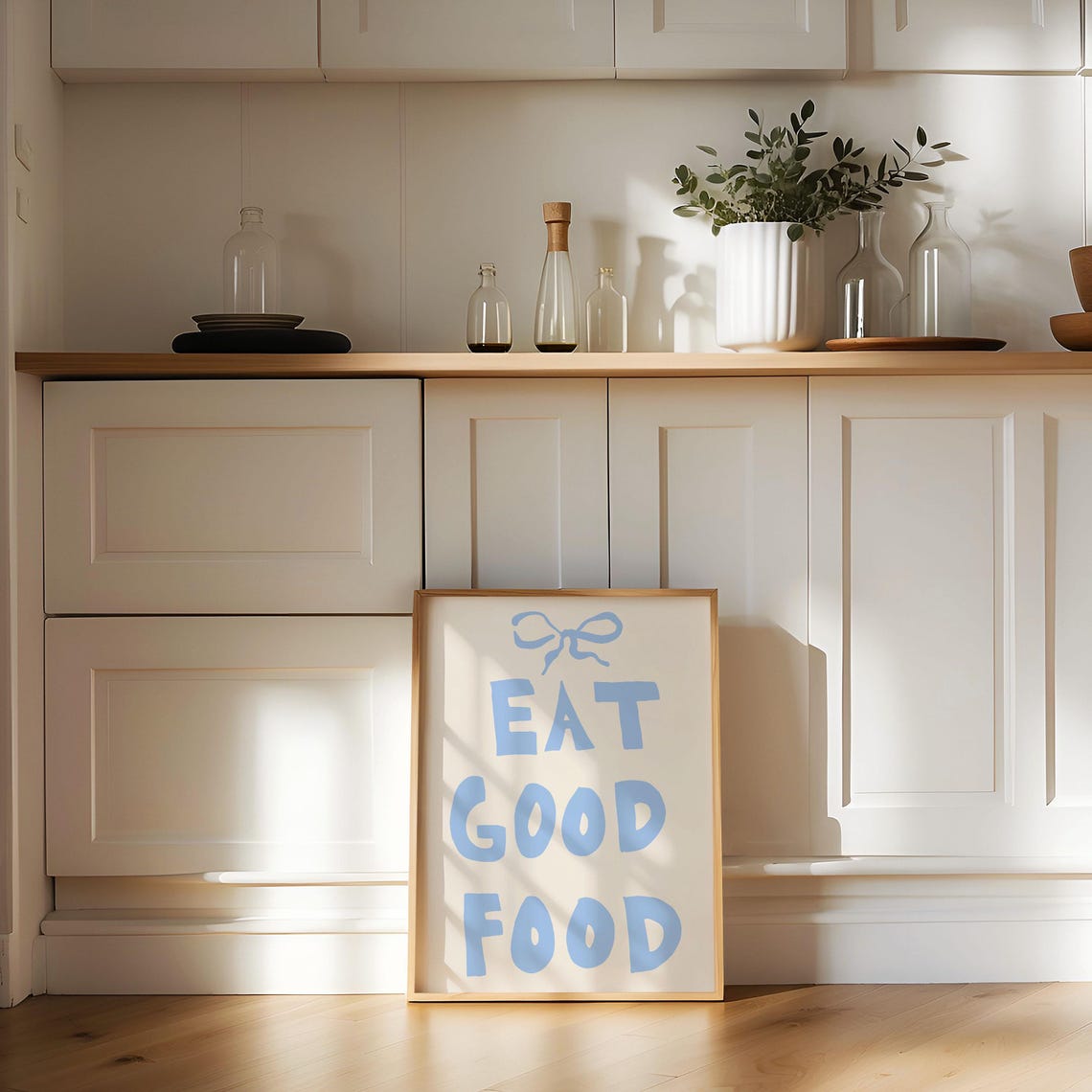 Eat Good Food Light Blue Rounded Letters With Bow Kitchen Quote Poster - Image 3