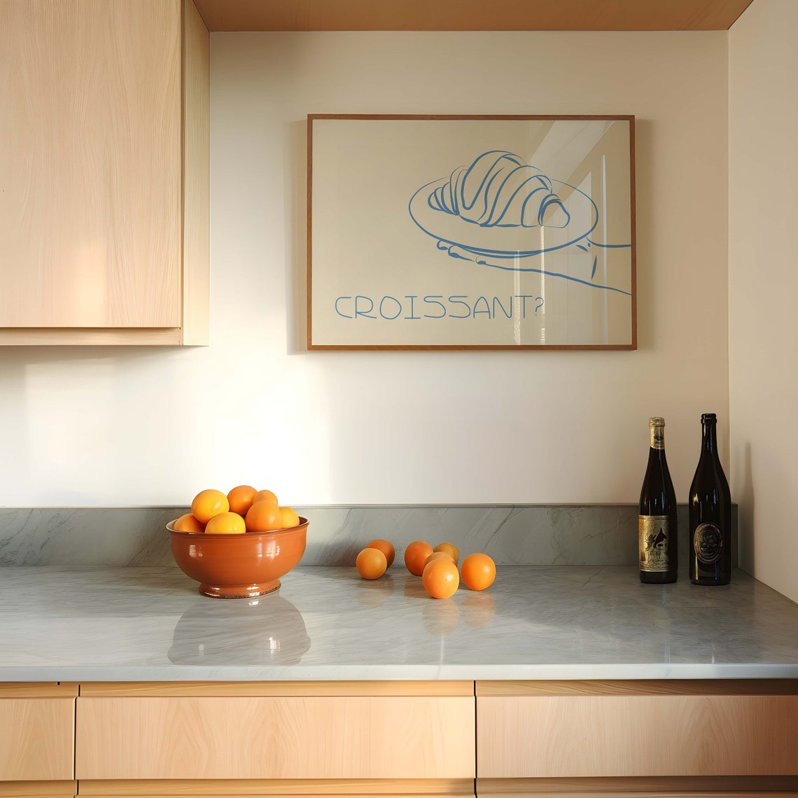 Croissant Blue Line Art French Bakery Breakfast Hand Kitchen Poster - Image 3