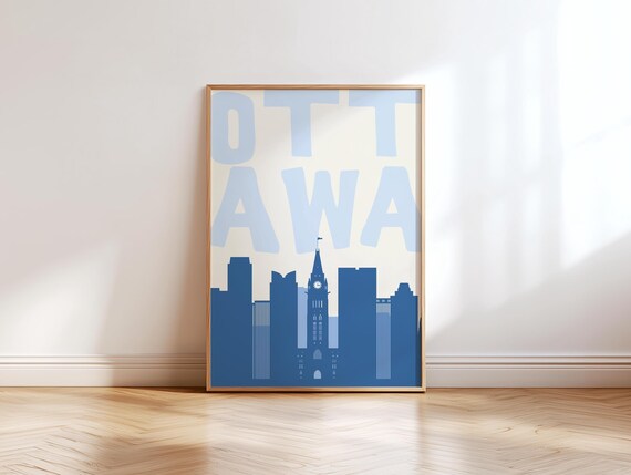 Ottawa Canada Blue Skyline Cityscape Minimalist Travel Poster
