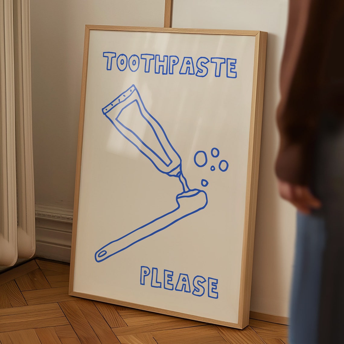 Toothpaste Please Blue Toothbrush Tube Drawing Bathroom Art Poster - Image 4
