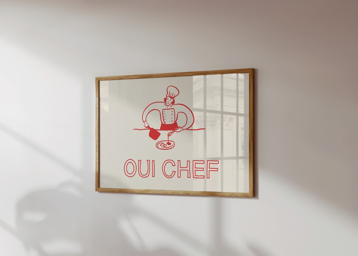 Oui Chef Red Chef Plating Line Art French Kitchen Quote Poster - Image 5