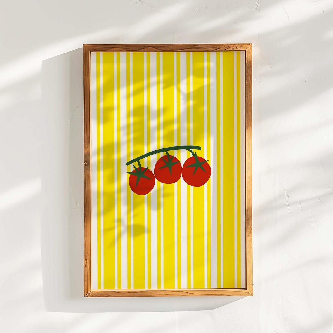 Three Red Tomatoes On The Vine Yellow Striped Kitchen Wall Poster