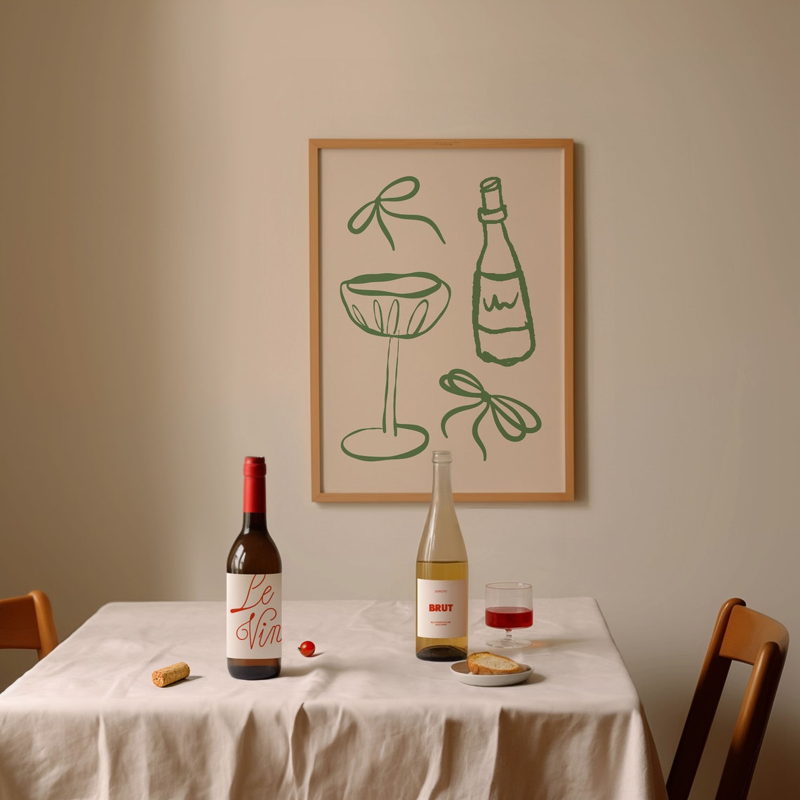 Trendy Green Coquette Bar Cart Cocktail Line Art Kitchen Poster - Image 4