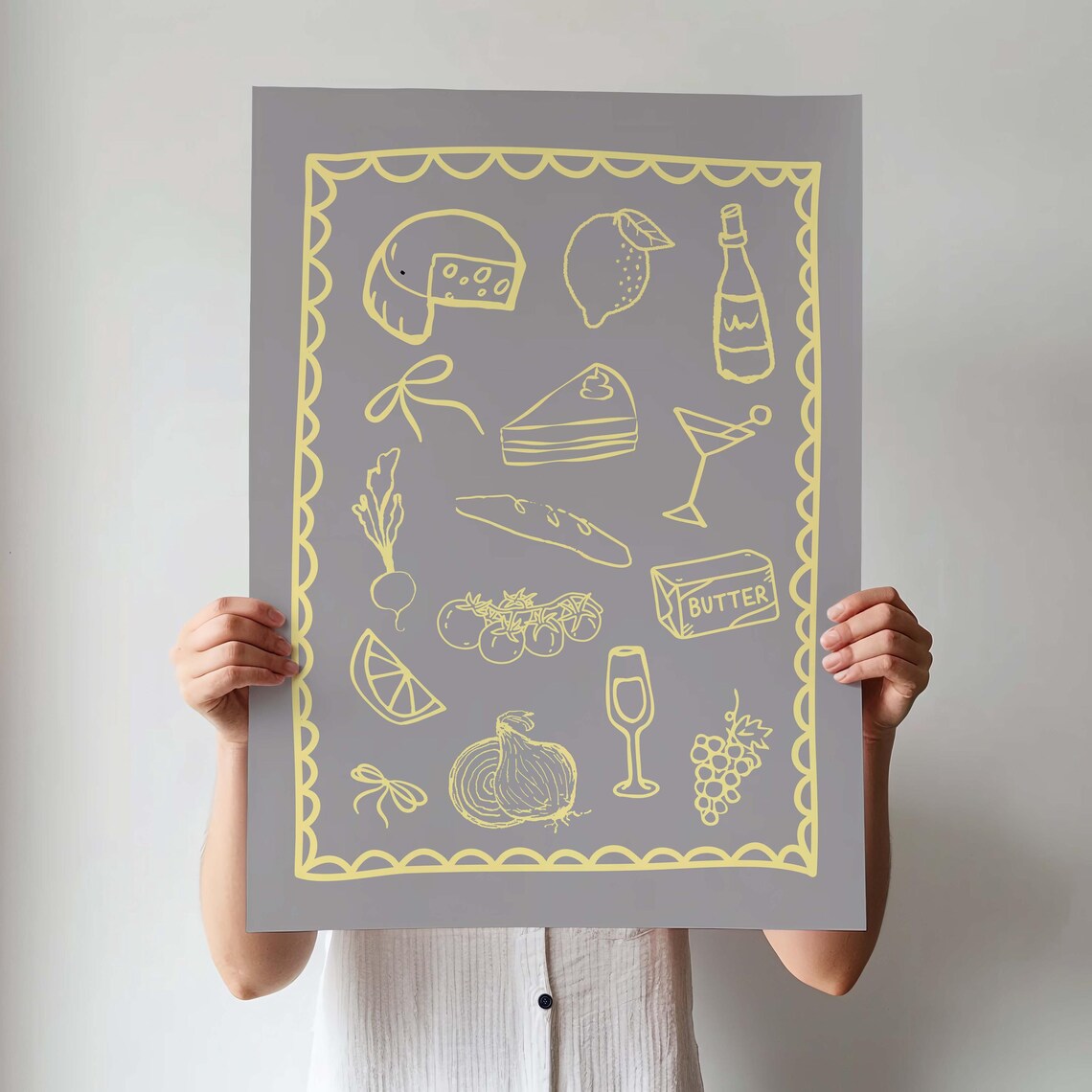 Yellow Hand Drawn Food Illustration Trendy Dinner Party Kitchen Poster - Image 2
