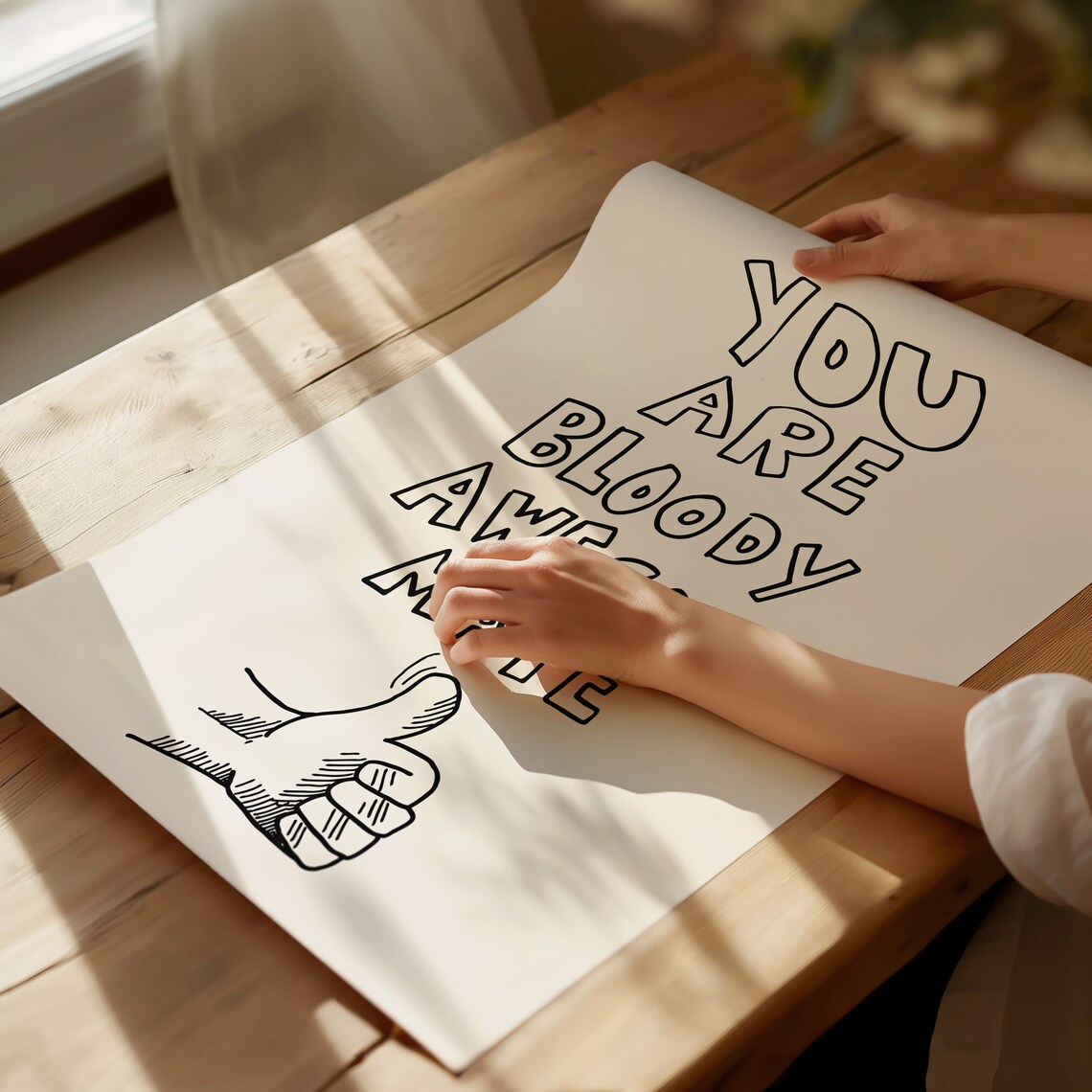 You Are Bloody Awesome Mate Black Outline Thumbs Up Quote Poster - Image 3