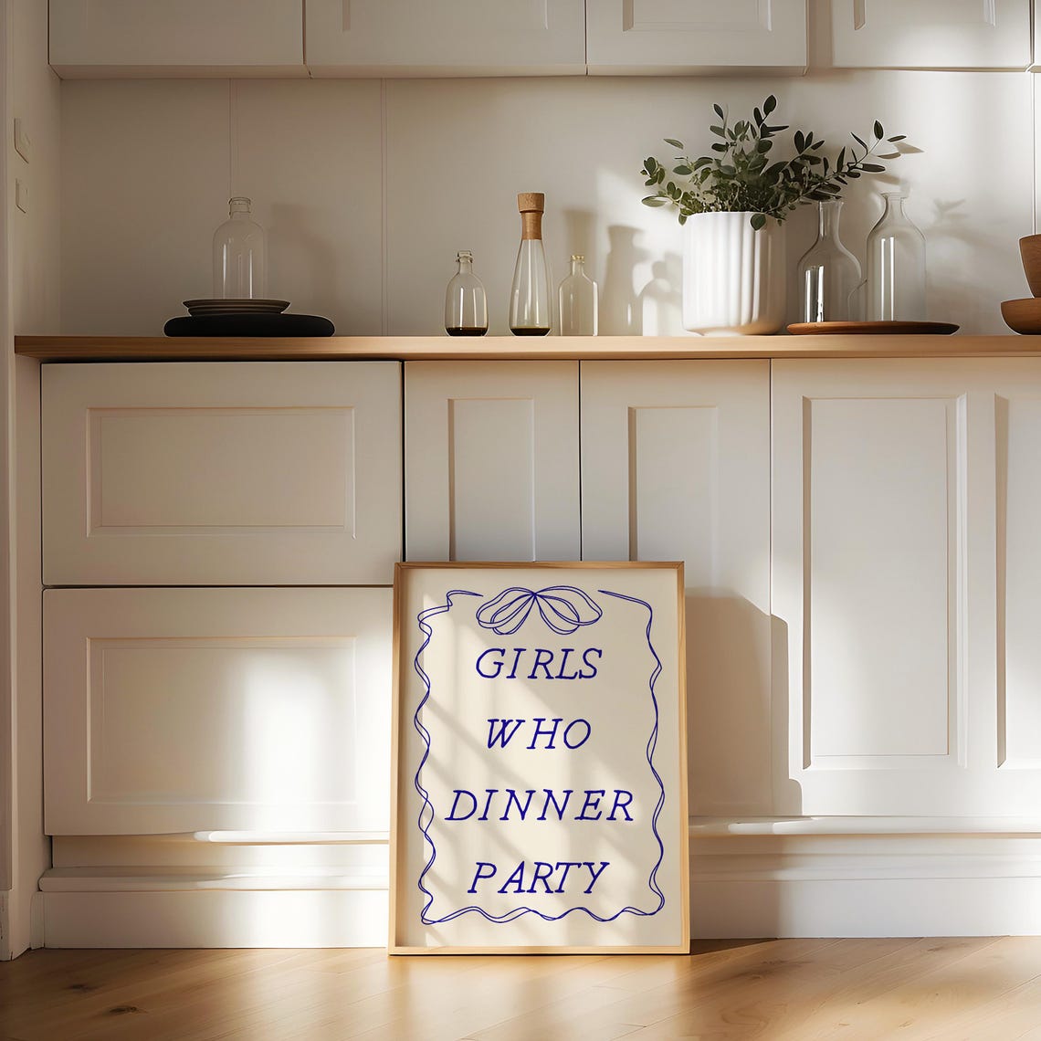Girls Who Dinner Party Vertical Poster Blue Ribbon Bow Typography Art - Image 3