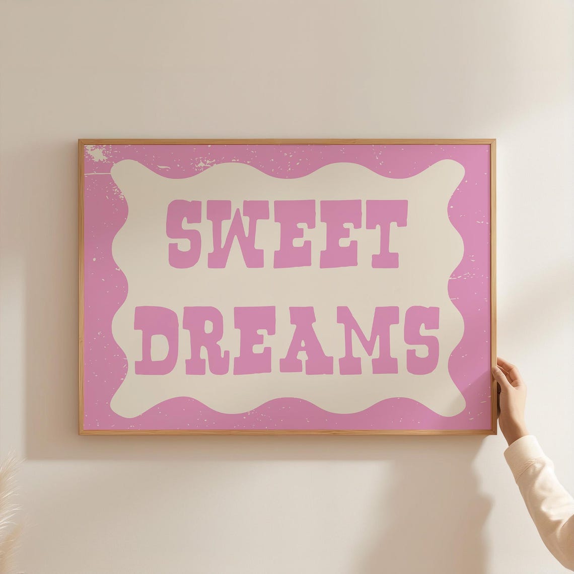 Cozy Sweet Dreams Pink Retro Wavy Border Bedroom Quote Print - Image 2