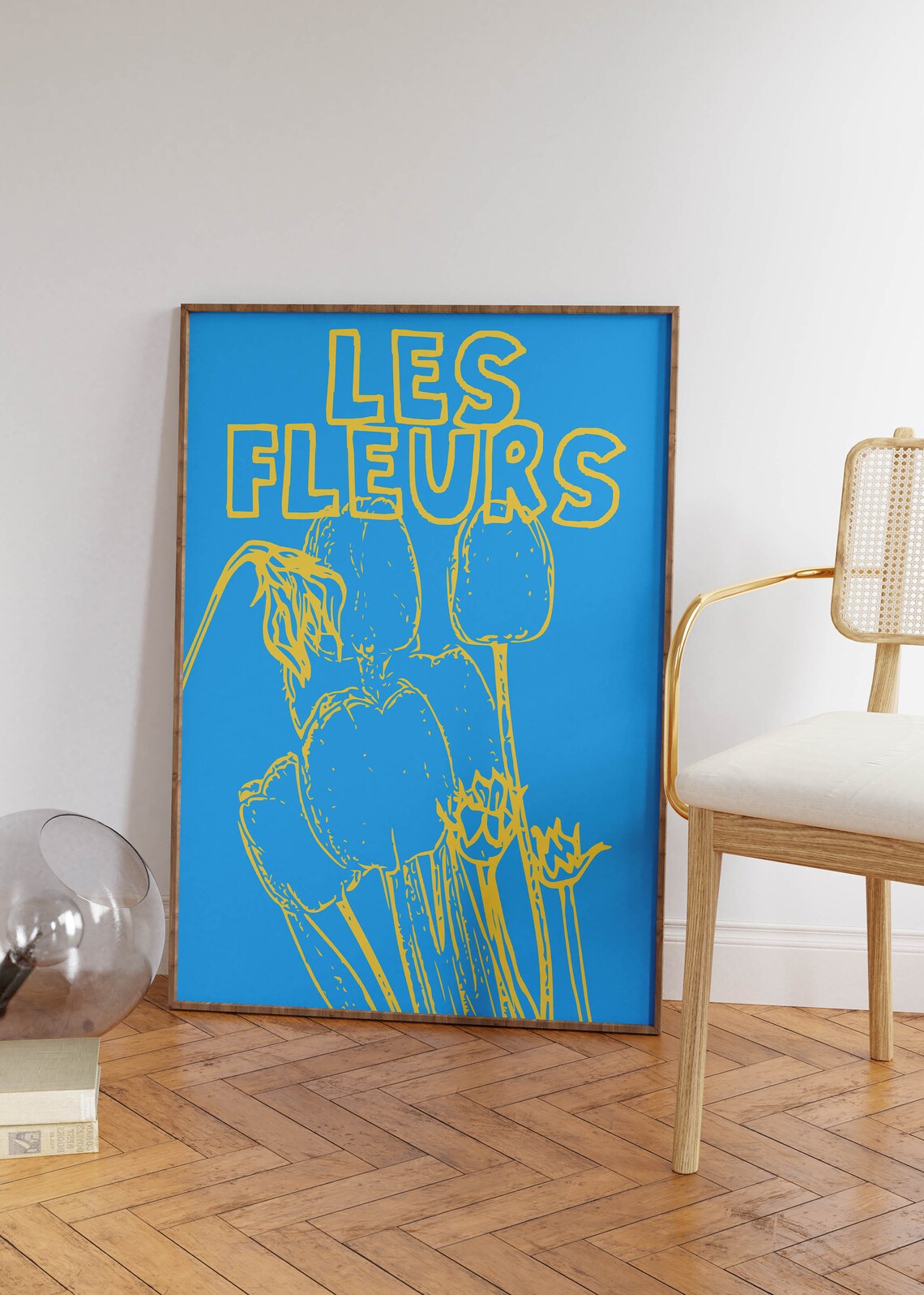 Les Fleurs Yellow On Bright Blue Bold Tulips French Floral Poster - Image 3