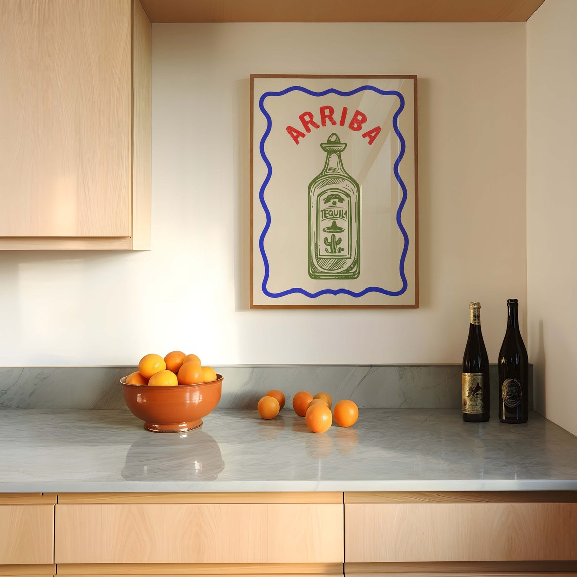 Arriba Tequila Bottle Green Sketch Blue Border Fiesta Bar Poster - Image 3
