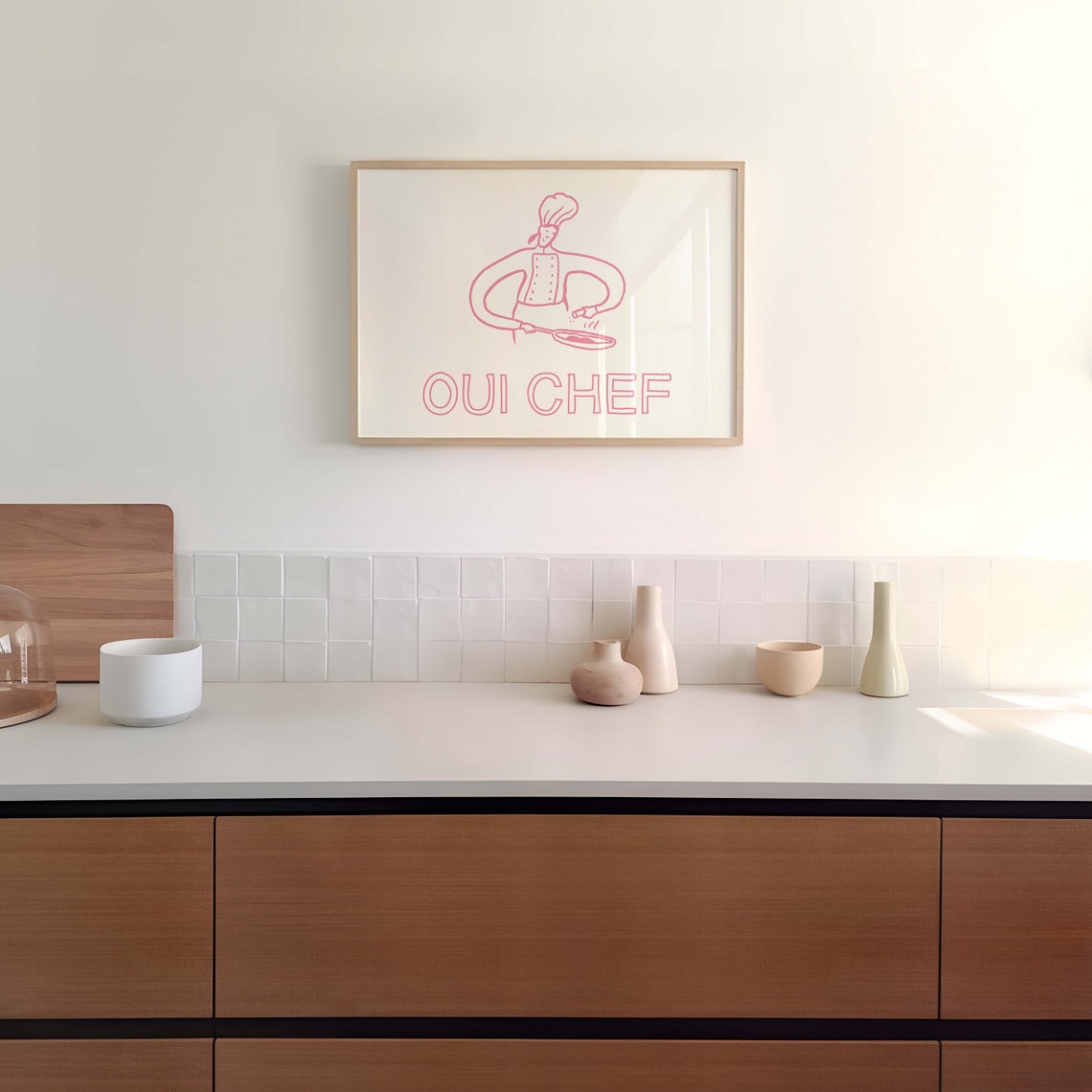 Oui Chef Pink Chef Cooking Line Art French Kitchen Quote Poster - Image 3