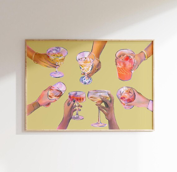 Cocktail Cheers Toast Bar Cart Party Fun Colorful Drinks Print