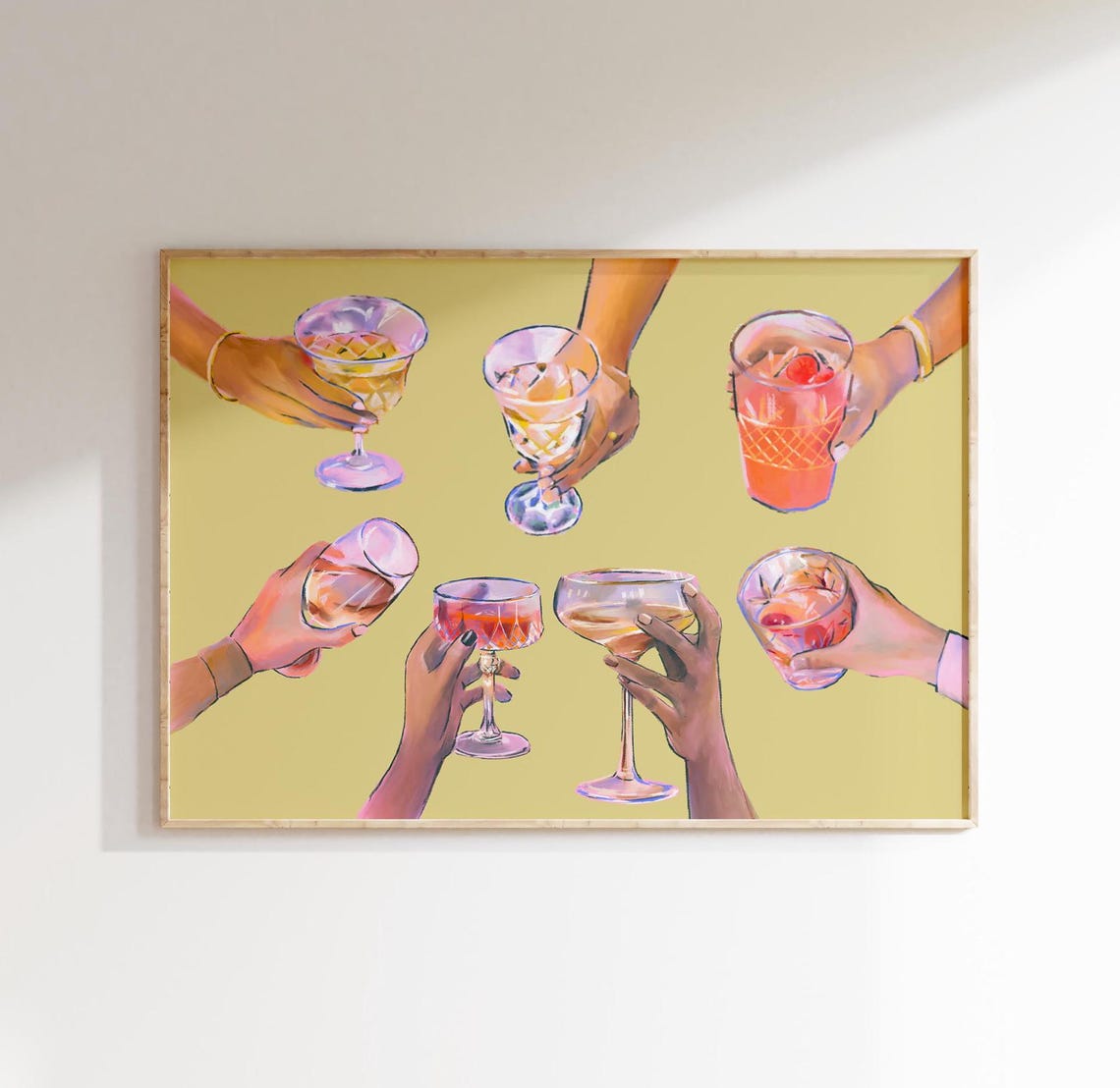 Cocktail Cheers Toast Bar Cart Party Fun Colorful Drinks Print