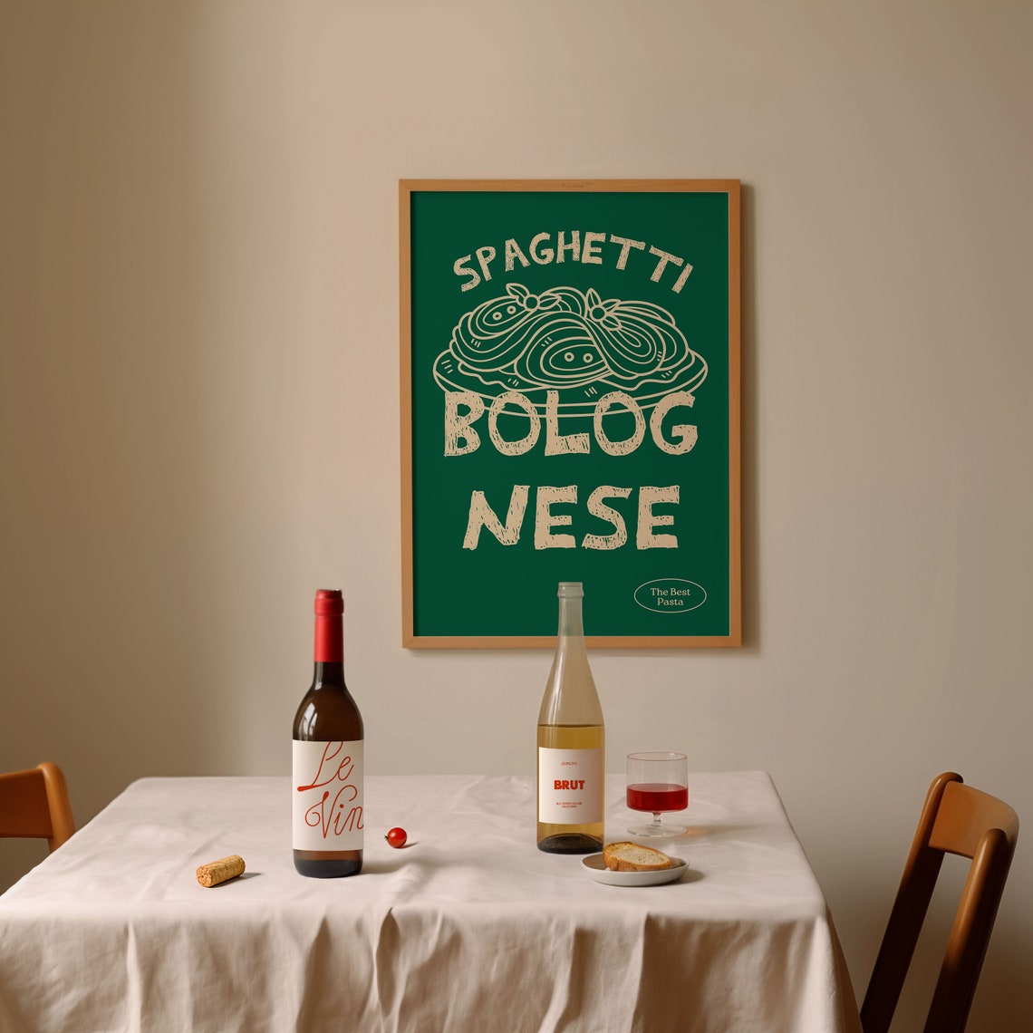Spaghetti Bolognese Cream Lettering Green Retro Pasta Poster - Image 3