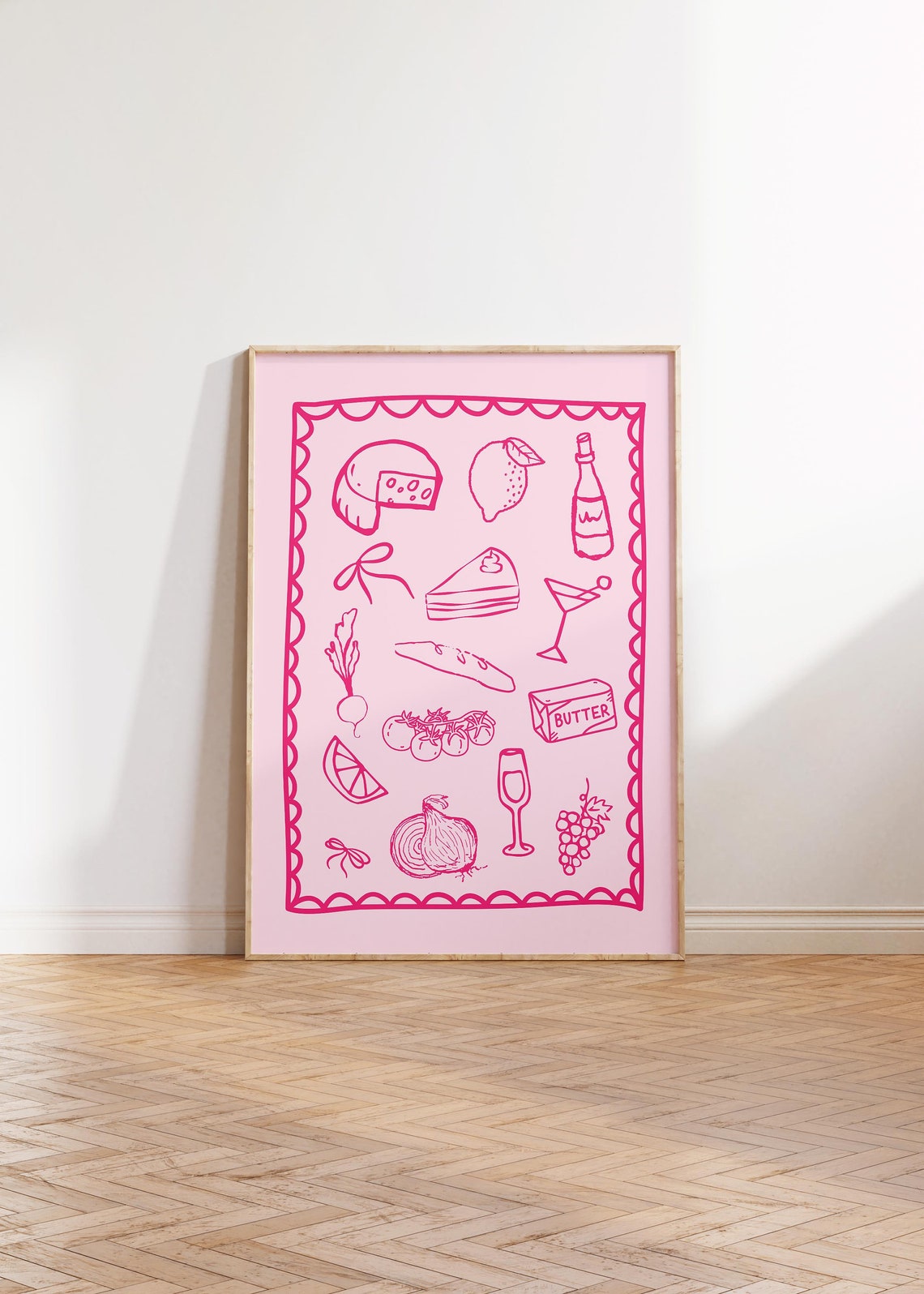 Pink Kitchen Food Icons Cheese Bread Butter Art Kitchen Decor Poster - Image 2