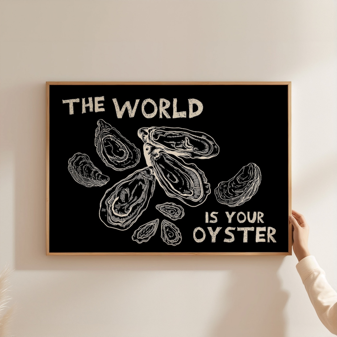 The World Is Your Oyster Black Cream Chalkboard Oyster Art Poster