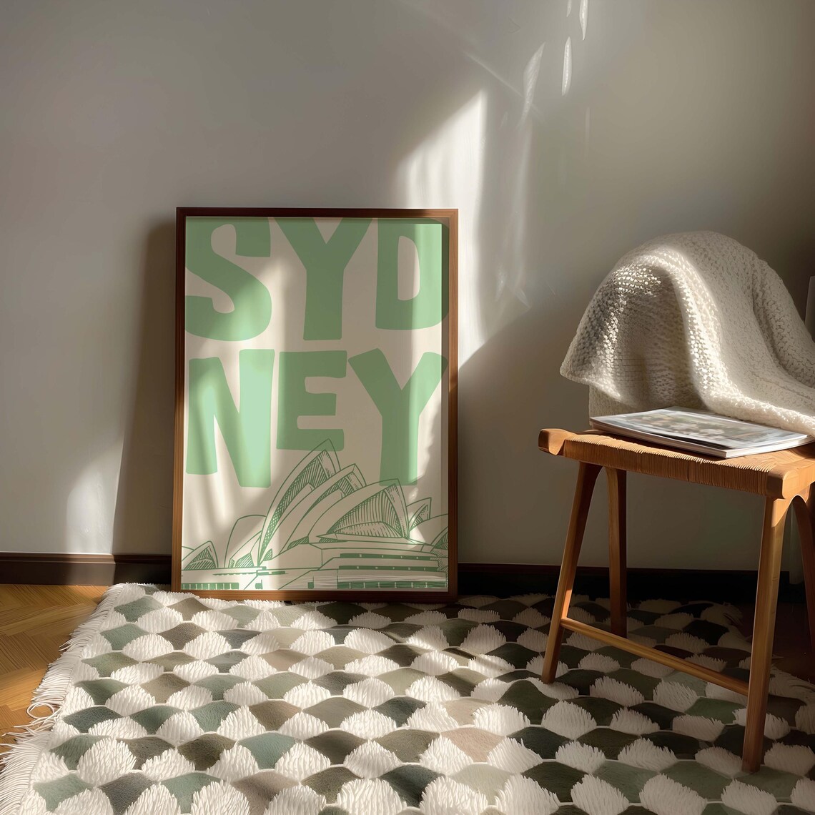 Sydney Opera House Sketch Green Retro Travel City Landmark Poster - Image 2