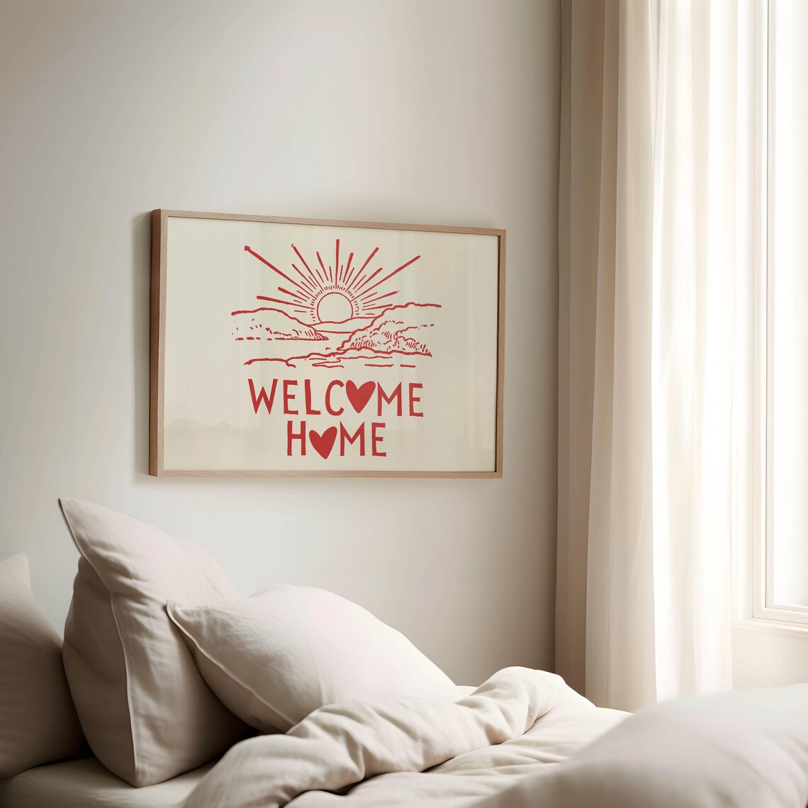 Welcome Home Sunrise Over Water Red Coastal Entryway Wall Poster - Image 3