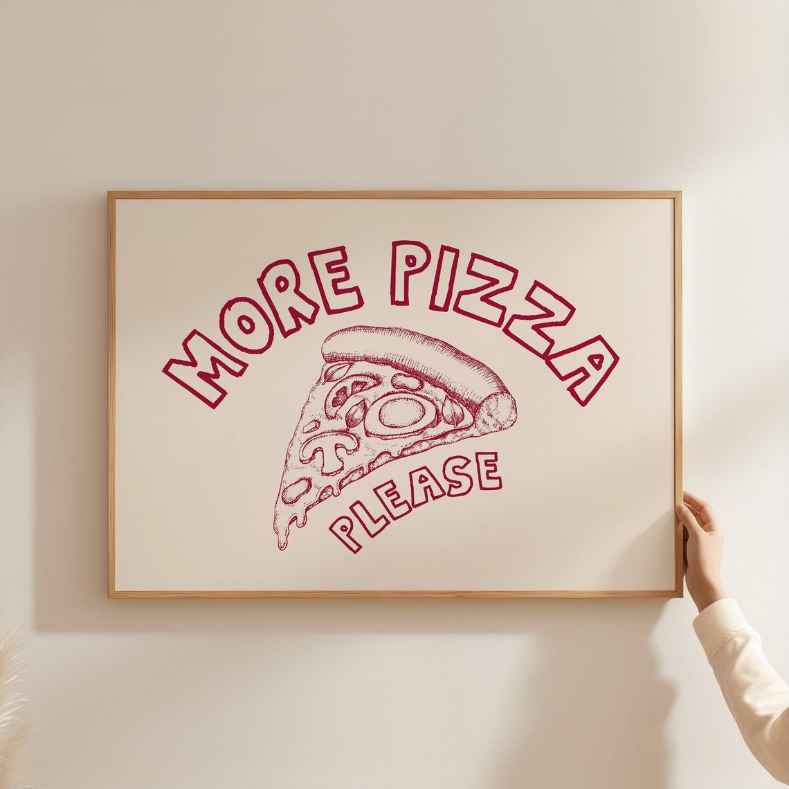 More Pizza Please Red Slice Hand Drawn Italian Food Poster Art