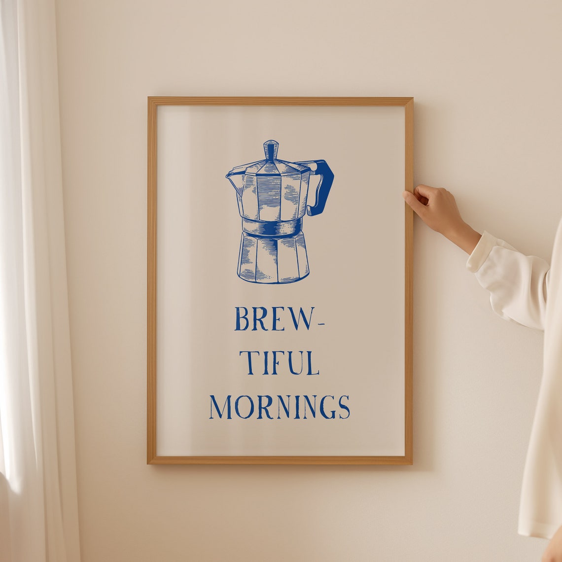 Brewtiful Mornings Blue Moka Pot Coffee Quote Kitchen Poster - Image 2