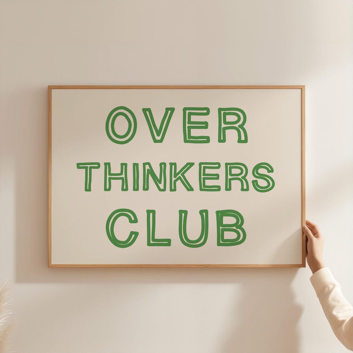 Funny Over Thinkers Club Green Hand Lettered Retro Quote Wall Art - Image 2