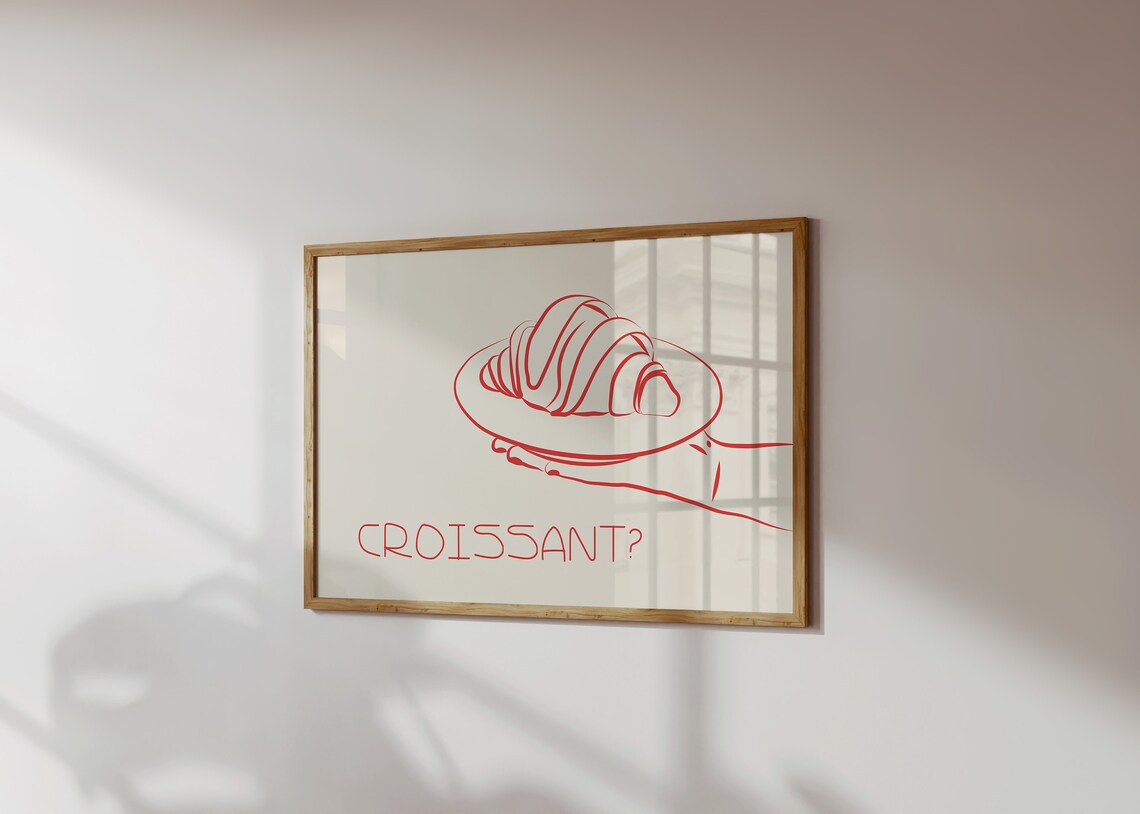 Croissant Poster French Food Print Trendy Horizontal Kitchen Wall Art Retro Print Croissant Art Print Vintage Food Print Wall Art - Image 2