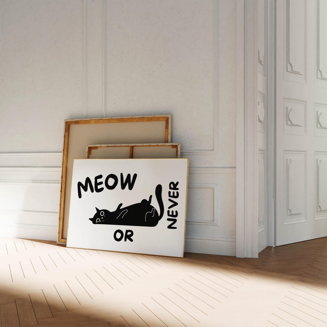 Meow or Never Black Cat Silhouette Funny Cat Lover Wall Poster - Image 3