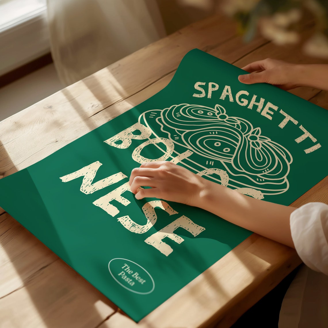 Spaghetti Bolognese Cream Lettering Green Retro Pasta Poster - Image 4