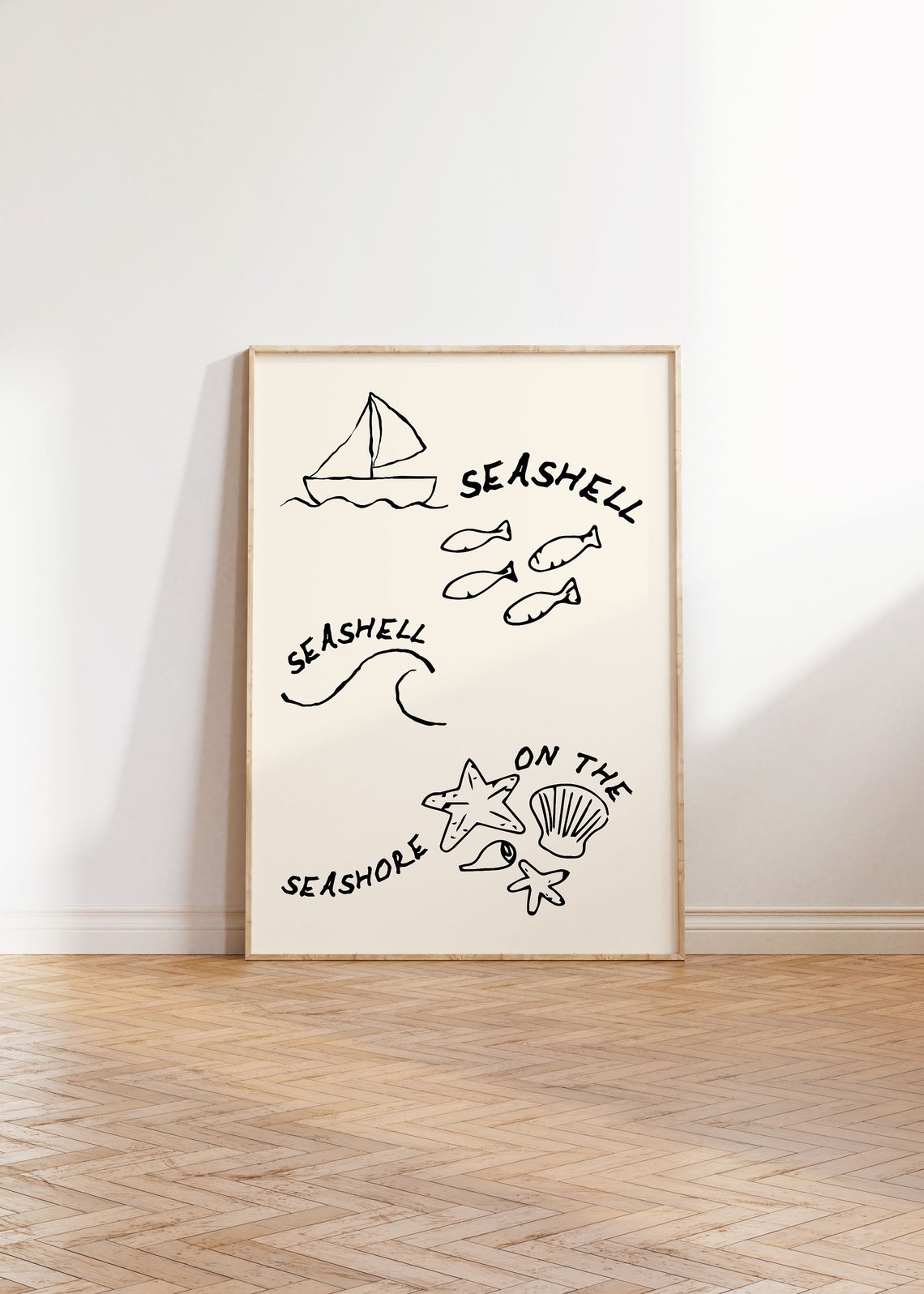 Seashell On The Seashore Black Coastal Line Art Minimalist Poster - Image 4
