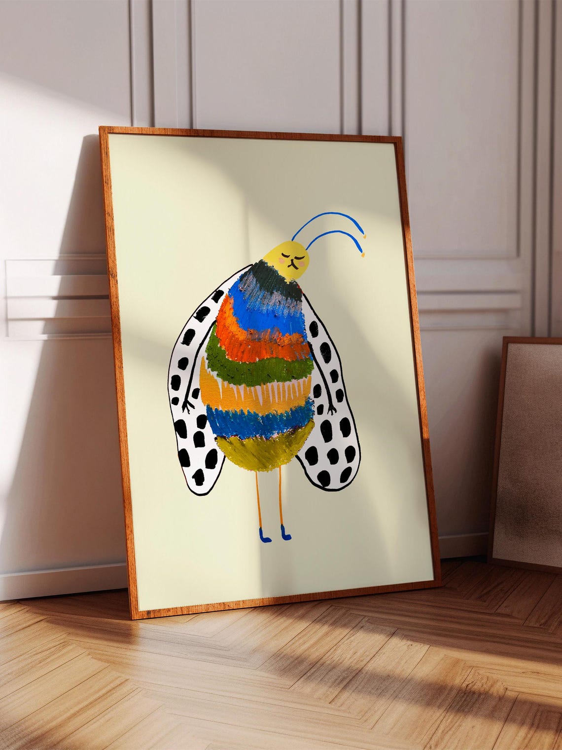 Rainbow Striped Bug Illustration Cute Whimsical Insect Art Poster