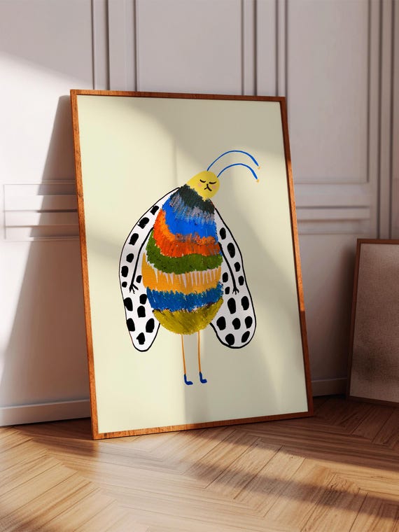 Cute Bug Art Print House Warming Home Decor Animal Poster Gift For Her Insect Illustration Artwork Drawing Wall Decoration
