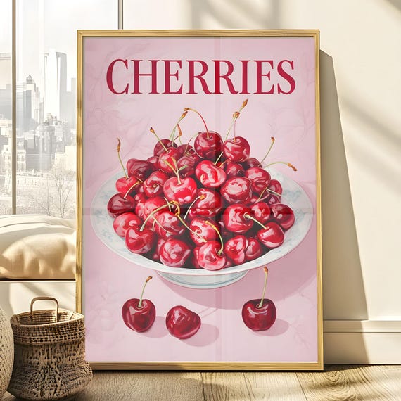 Vintage Cherries Poster, Food Illustration