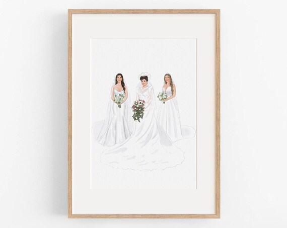 Generational Wedding Portrait, Custom Watercolor Gift