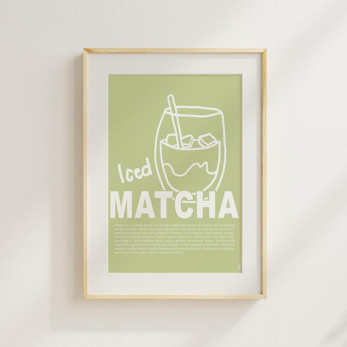 Iced Matcha Line Art Sage Green Modern Kitchen Beverage Poster - Image 3