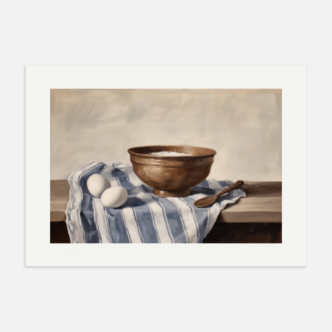 Vintage Bowl And Eggs Rustic Kitchen Still Life Oil Painting Poster - Image 3