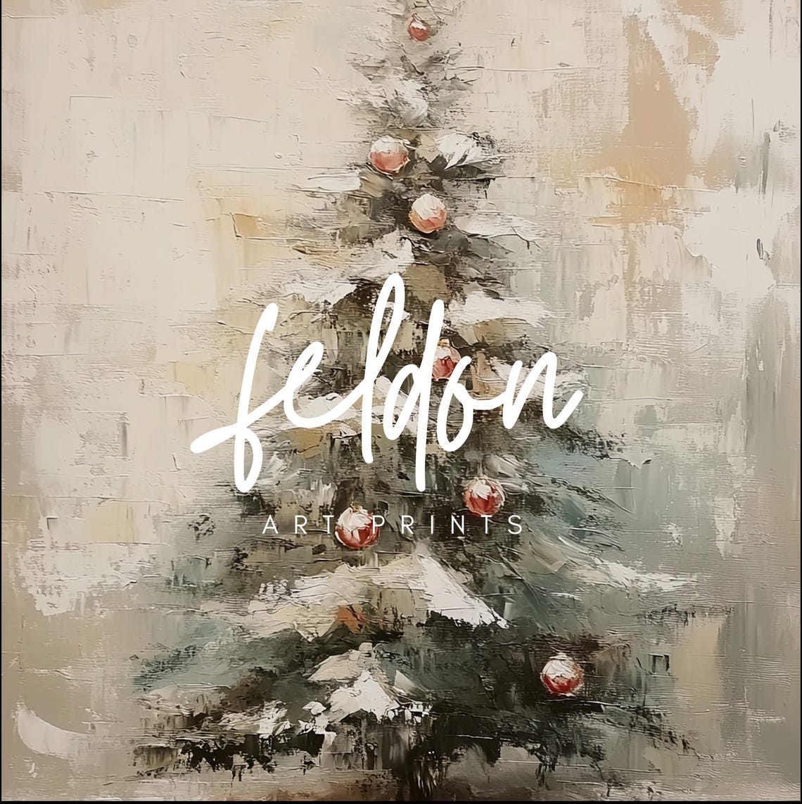 Neutral Snowy Christmas Tree Gold Star Topper Holiday Art Poster - Image 2
