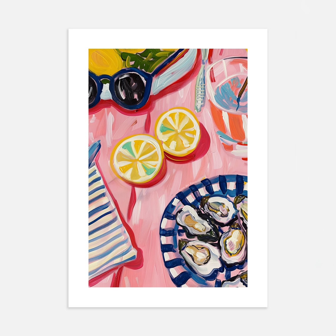 Food Spread Art Lunch With Friends Art Print Kitchen Wall Art Food Painting Colorful Wall Art Living Room Print - Image 3