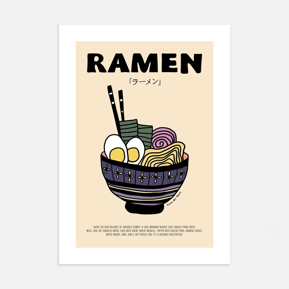 Ramen Noodle Bowl Cartoon Japanese Food Cream Kitchen Poster - Image 4
