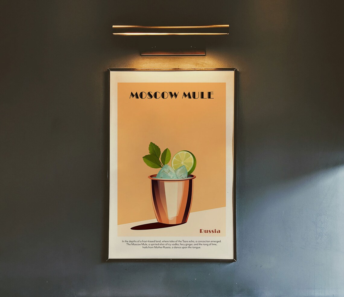 Moscow Mule Russia Vintage Retro Copper Mug Cocktail Bar Art Poster - Image 2